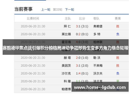 赛前德甲焦点战引爆积分榜格局波动争冠形势生变多方角力悬念陡增 赛前德甲焦点战引爆积分榜格局波动争冠形势生变多方角力悬念陡增